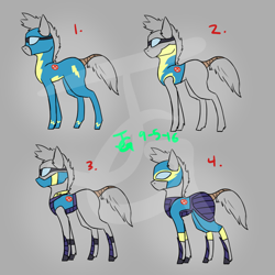 Size: 1200x1200 | Tagged: safe, artist:joan-grace, oc, oc only, earth pony, pegasus, pony, clothes, earth pony oc, goggles, gray background, simple background, uniform, wonderbolt trainee uniform, wonderbolts uniform