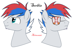 Size: 1280x848 | Tagged: safe, artist:arisunzet, pony, bust, eyepatch, male, nation ponies, ponified, portrait, serbia, simple background, smiling, solo, stallion, transparent background