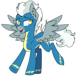 Size: 2000x2000 | Tagged: safe, artist:danger_above, derpibooru exclusive, silver lining, silver zoom, pegasus, pony, g4, clothes, ear fluff, high res, male, open mouth, raised hoof, raised leg, simple background, solo, spread wings, stallion, standing on two hooves, transparent background, uniform, wings, wonderbolts uniform