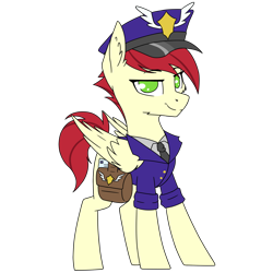 Size: 2000x2000 | Tagged: safe, artist:danger_above, derpibooru exclusive, care package, special delivery, pegasus, pony, g4, clothes, ear fluff, folded wings, high res, looking at you, mailbag, mailpony, male, necktie, simple background, smiling, solo, stallion, standing, transparent background, wings