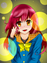 Size: 768x1024 | Tagged: safe, artist:rezabroniero, apple bloom, human, g4, anime style, clothes, humanized, looking at you, solo