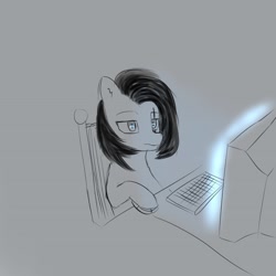 Size: 2160x2160 | Tagged: safe, artist:houl2902, oc, oc only, pony, chair, computer, computer mouse, high res, scar, simple background, sitting, solo