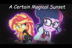 Size: 824x549 | Tagged: safe, sci-twi, sunset shimmer, twilight sparkle, equestria girls, g4, my little pony equestria girls: friendship games, a certain magical index, railgun