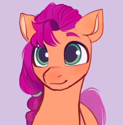 Size: 1018x1038 | Tagged: safe, artist:draw3, sunny starscout, earth pony, pony, g5, bust, cute, female, mare, portrait, purple background, simple background, solo, sunnybetes