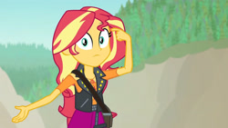 Size: 3410x1920 | Tagged: safe, screencap, sunset shimmer, equestria girls, equestria girls specials, g4, my little pony equestria girls: better together, my little pony equestria girls: forgotten friendship, clothes, cutie mark, cutie mark on clothes, female, geode of empathy, high res, jacket, jewelry, leather, leather jacket, magical geodes, necklace, solo