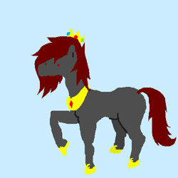Size: 500x500 | Tagged: safe, artist:askpinkiepieandfriends, oc, oc only, oc:queen frau, earth pony, pony, blue background, crown, female, hoof shoes, jewelry, mare, peytral, princess shoes, raised hoof, regalia, simple background, solo