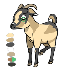 Size: 3024x3024 | Tagged: safe, artist:mannitenerisunt, oc, oc only, oc:immanuel, goat, cloven hooves, dewclaw, fluffy, goat oc, high res, horizontal pupils, horns, multicolored eyes, png, raised leg, rectangular pupil, reference sheet, simple background, solo, standing, tail, transparent background