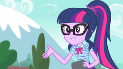 Size: 3410x1920 | Tagged: safe, screencap, sci-twi, twilight sparkle, equestria girls, equestria girls specials, g4, my little pony equestria girls: better together, my little pony equestria girls: forgotten friendship, bowtie, cute, female, geode of telekinesis, high res, jewelry, magical geodes, necklace, ponytail, smiling, solo, twiabetes