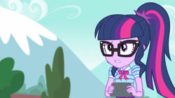 Size: 3410x1920 | Tagged: safe, screencap, sci-twi, twilight sparkle, equestria girls, equestria girls series, forgotten friendship, g4, bowtie, female, geode of telekinesis, high res, jewelry, magical geodes, necklace, ponytail, solo