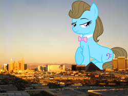 Size: 3200x2400 | Tagged: safe, artist:the smiling pony, artist:thegiantponyfan, beauty brass, earth pony, pony, g4, female, giant pony, giant/macro earth pony, giantess, high res, highrise ponies, irl, las vegas, lidded eyes, macro, mare, mega giant, nevada, photo, ponies in real life, sitting, smiling