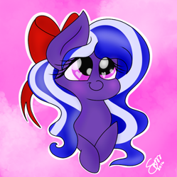 Size: 800x802 | Tagged: safe, artist:skypaw122, oc, oc only, earth pony, pony, abstract background, bow, bust, earth pony oc, eyelashes, female, hair bow, mare, signature, solo