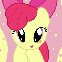 Size: 2500x2500 | Tagged: safe, artist:xvoomertx, apple bloom, earth pony, pony, g4, abstract background, apple bloom's bow, bow, female, filly, hair bow, high res, looking at you, orange eyes, red mane, solo