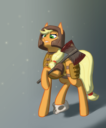 Size: 1200x1450 | Tagged: safe, artist:rosik, applejack, earth pony, pony, g4, armor, axe, blood, crossover, quake, ranger, skull, solo, warrior, weapon