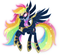 Size: 4000x3675 | Tagged: safe, artist:orin331, gameloft, part of a set, rainbow dash, pegasus, pony, g4, secrets and pies, armor, backwards cutie mark, corrupted, cutie mark, ethereal mane, evil, evil grin, evil pie hater dash, eyelashes, fangs, female, flying, gameloft interpretation, grin, high res, jewelry, nightmare rainbow dash, nightmarified, regalia, simple background, smiling, solo, transparent background