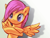 Size: 1953x1465 | Tagged: safe, artist:flutterclonev1, scootaloo, pegasus, pony, g4, crossed arms, female, looking at you, simple background, solo, spread wings, wings