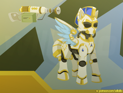 Size: 1600x1200 | Tagged: safe, artist:willoillo, pegasus, pony, fallout equestria, armor, commission, power armor, royal guard