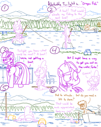 Size: 4779x6013 | Tagged: safe, artist:adorkabletwilightandfriends, spike, twilight sparkle, oc, oc:gray, alicorn, bird, dragon, pony, comic:adorkable twilight and friends, g4, adorkable, adorkable twilight, boat, butt, comic, cute, dork, female, fishing, fishing rod, floating, forest, funny, humor, idea, inflatable, kitchen, lunchbox, mare, mountain, nature, outdoors, plot, scenery, sitting, spike is not amused, swimming, the ass was fat, twibutt, twilight sparkle (alicorn), unamused, water, water wings, wish