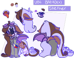 Size: 1839x1447 | Tagged: safe, artist:nyansockz, artist:ube, oc, oc only, oc:ube bread, oc:ube breb, bat pony, pony, fangs, goggles, mouth, paper, ponysona, reference, reference sheet, simple background, solo, sona, transparent background