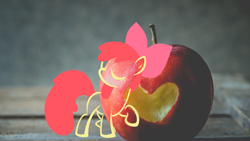 Size: 1920x1080 | Tagged: safe, artist:creativa-artly01, artist:up1ter, apple bloom, earth pony, pony, g4, apple, female, filly, food, heart, outline, solo, wallpaper