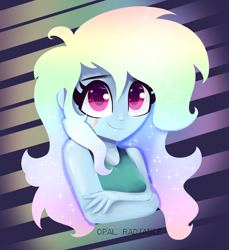 Size: 3840x4200 | Tagged: safe, artist:opal_radiance, rainbow dash, equestria girls, g4, alternate hair color, alternate hairstyle, breasts, cute, dashabetes, ethereal hair, long hair, looking at you, solo