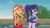 Size: 3410x1920 | Tagged: safe, screencap, sci-twi, sunset shimmer, twilight sparkle, equestria girls, g4, my little pony equestria girls: better together, x marks the spot, beach, belly button, clothes, confused, cutie mark, cutie mark on clothes, female, food, geode of empathy, geode of telekinesis, glasses, hand on hip, high res, jewelry, magical geodes, necklace, one-piece swimsuit, open mouth, ponytail, sarong, sci-twi swimsuit, sleeveless, sunset shimmer's beach shorts swimsuit, sushi, swimsuit