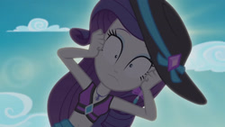 Size: 3410x1920 | Tagged: safe, screencap, rarity, equestria girls, equestria girls series, g4, lost and found, belly button, bikini, bikini top, clothes, cloud, complete disaster, female, geode of shielding, high res, jewelry, magical geodes, marshmelodrama, necklace, offscreen character, panicking, pov, rarity being rarity, rarity's purple bikini, shrunken pupils, solo, swimsuit