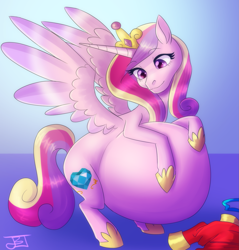 Size: 1909x2000 | Tagged: safe, artist:jitterbugjive, princess cadance, alicorn, pony, g4, belly, big belly, cadance pregnant with shining armor, cadancepred, commission, commissioner:reversalmushroom, fetish, gentle pred, good clean married vore, implied shining armor, implied unbirthing, married couples doing married things, permanent, permapregnant, pregdance, pregnant, romance, romantic, together forever, vore, willing vore