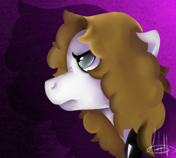 Size: 960x864 | Tagged: safe, artist:milledpurple, oc, oc only, earth pony, pony, abstract background, bust, earth pony oc, female, frown, mare, signature, solo