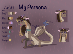 Size: 2732x2048 | Tagged: safe, artist:diamond06mlp, oc, oc only, draconequus, bust, collar, draconequus oc, female, high res, reference sheet, smiling