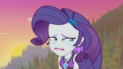 Size: 3410x1920 | Tagged: safe, screencap, rarity, equestria girls, equestria girls series, g4, lost and found, bikini, bikini top, clothes, crying, female, geode of shielding, hairpin, high res, jewelry, magical geodes, necklace, open mouth, rarity's purple bikini, sad, solo, swimsuit