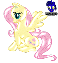 Size: 3840x4154 | Tagged: safe, artist:damlanil, fluttershy, latex pony, original species, pegasus, pony, g4, blushing, clothes, cute, cutie mark accessory, female, latex, latex suit, living suit, makeup, mare, raised hoof, rubber, shiny, shiny mane, show accurate, shyabetes, simple background, sitting, solo, spread wings, suit, transparent background, vector, wings