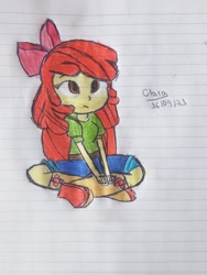 Size: 1536x2048 | Tagged: safe, artist:anazzclara, apple bloom, equestria girls, g4, lined paper, solo, traditional art