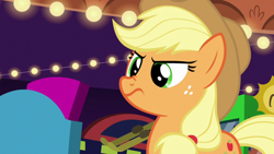 Size: 1920x1080 | Tagged: safe, screencap, applejack, earth pony, pony, g4, season 6, viva las pegasus, angry, applejack's hat, cowboy hat, disapproval, female, freckles, hat, mare, nose wrinkle, snorting, solo, stetson