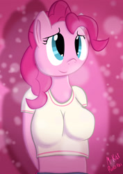 Size: 2480x3508 | Tagged: safe, alternate version, artist:ace play, pinkie pie, earth pony, anthro, g4, breasts, busty pinkie pie, clothes, female, hands behind back, high res, smiling, solo