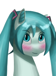 Size: 1000x1346 | Tagged: safe, artist:vezja, anime, blushing, bust, commission, ear fluff, eyebrows, eyebrows visible through hair, female, hatsune miku, looking at you, pigtails, portrait, simple background, transparent background, vocaloid