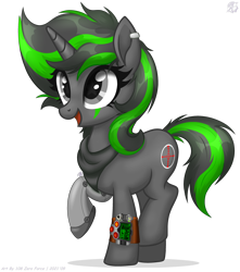 Size: 3168x3580 | Tagged: safe, artist:108-zeroforce, artist:starshade, oc, oc only, oc:steady shot, pony, unicorn, fallout equestria, g4, amputee, bandana, base used, commission, face paint, female, high res, horn, mare, metal leg, piercing, pipbuck, prosthetic leg, prosthetic limb, prosthetics, raised leg, simple background, smiling, solo, starry eyes, transparent background, unicorn oc, wingding eyes, ych result