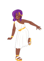 Size: 2681x3746 | Tagged: safe, artist:idkhesoff, derpibooru exclusive, pipp petals, human, g5, anklet, belt, blushing, bracelet, clothes, dark skin, dress, eyes closed, feet, female, high res, humanized, jewelry, open mouth, sandals, simple background, solo, transparent background