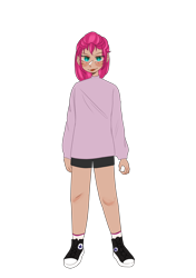 Size: 2786x3954 | Tagged: safe, artist:idkhesoff, derpibooru exclusive, sunny starscout, human, g5, blushing, clothes, converse, female, high res, humanized, shoes, simple background, socks, solo, sweater, transparent background