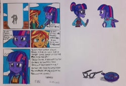 Size: 1080x738 | Tagged: safe, artist:karadeg, derpibooru exclusive, sci-twi, sunset shimmer, twilight sparkle, equestria girls, g4, my little pony equestria girls: friendship games, comic, crying, traditional art, twolight