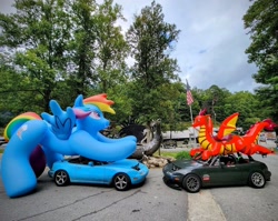 Size: 1440x1144 | Tagged: safe, rainbow dash, inflatable pony, g4, bootleg, car, fyaryuu, hongyi, inflatable, inflatable dragon, inflatable pegasus, inflatable toy, inflatable world, irl, mazda, mazda mx5, photo