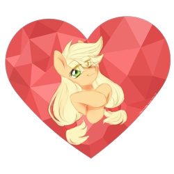 Size: 2200x2200 | Tagged: safe, artist:cottonaime, applejack, earth pony, pony, g4, eye clipping through hair, eyebrows, eyebrows visible through hair, female, hatless, heart, high res, looking at you, mare, missing accessory, smiling, solo