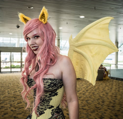 Size: 3722x3603 | Tagged: safe, fluttershy, bat pony, human, bronycon, bronycon 2017, g4, bare shoulders, bat ponified, clothes, cosplay, costume, flutterbat, high res, irl, irl human, photo, race swap, sleeveless