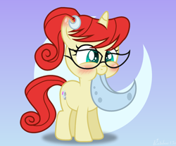 Size: 1972x1632 | Tagged: safe, artist:lanternomega, artist:lumi-infinite64, artist:prismagalaxy514, pony, unicorn, base used, crescent moon, crossover, edible heavenly object, female, filly, glasses, johnny test, mary test, moon, ponified, solo