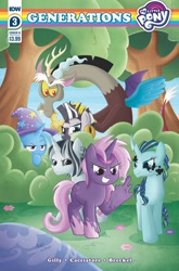 Size: 1186x1800 | Tagged: safe, artist:agnes garbowska, idw, black belle, discord, shadow storm, trixie, violet shiver, zecora, draconequus, pony, unicorn, zebra, g4, my little pony: generations, spoiler:comic, spoiler:comicgenerations03, cover, female, male, mare