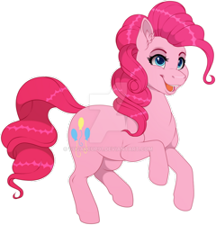 Size: 900x937 | Tagged: safe, artist:sugarcup, pinkie pie, earth pony, pony, deviantart watermark, female, mare, obtrusive watermark, open mouth, simple background, smiling, solo, transparent background, watermark, white outline