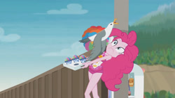 Size: 3410x1920 | Tagged: safe, screencap, pinkie pie, bird, seagull, equestria girls, equestria girls series, g4, too hot to handle, beach, clothes, female, geode of sugar bombs, high res, jewelry, magical geodes, necklace, one-piece swimsuit, open mouth, pinkie pie swimsuit, sleeveless, solo, swimsuit