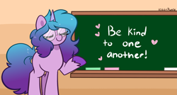 Size: 2851x1528 | Tagged: safe, artist:kittyrosie, izzy moonbow, pony, unicorn, g5, chalkboard, cute, eyes closed, female, glasses, izzybetes, mare, positive message, smiling, solo