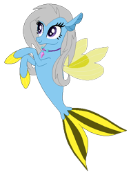 Size: 470x620 | Tagged: safe, artist:optimusv42, oc, oc only, seapony (g4), contest entry, eyelashes, female, fin wings, fins, fish tail, gray mane, jewelry, necklace, purple eyes, simple background, smiling, solo, tail, transparent background, wings
