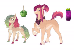 Size: 1920x1292 | Tagged: safe, artist:glorymoon, oc, oc only, oc:bourbon blackberry, oc:strawberry melon spritz, earth pony, pony, female, filly, magical lesbian spawn, male, offspring, parent:babs seed, parent:twist, parents:babstwist, siblings, simple background, stallion, white background