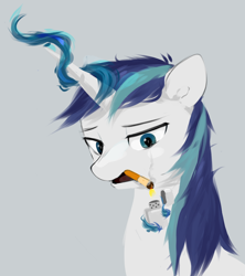 Size: 724x817 | Tagged: safe, artist:some_ponu, shining armor, pony, unicorn, g4, bust, cigarette, levitation, lighter, magic, magic aura, portrait, smoking, solo, telekinesis